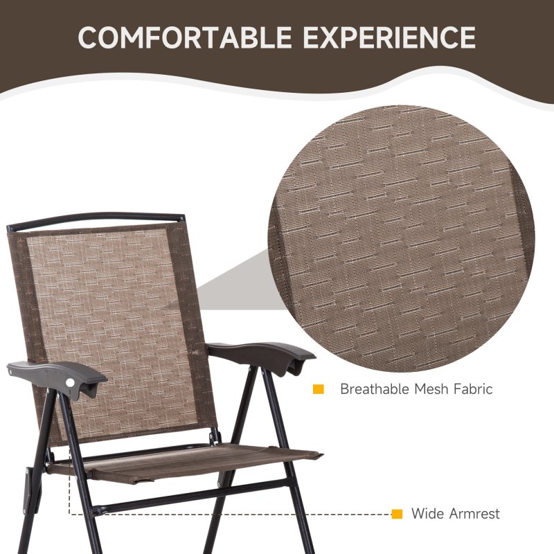 Outsunny 3 Piece Outdoor Bistro Set, Patio Conversation Furniture Set with 2 Folding Backrest Adjustable Armchairs and Glass Top Coffee Table, Brown