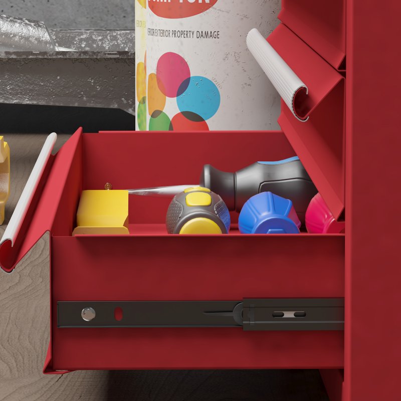 DURHAND 4 Drawer Tool Chest, Lockable Metal Tool Box with Ball Bearing Runners, Portable Toolbox, 510mm x 220mm x 395mm, Red