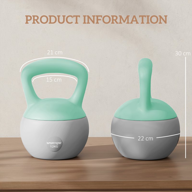 SPORTNOW Soft Kettlebell, 12kg Kettle Bell with Non-Slip Handle for Home Gym Weight Lifting and Strength Training, Grey and Green