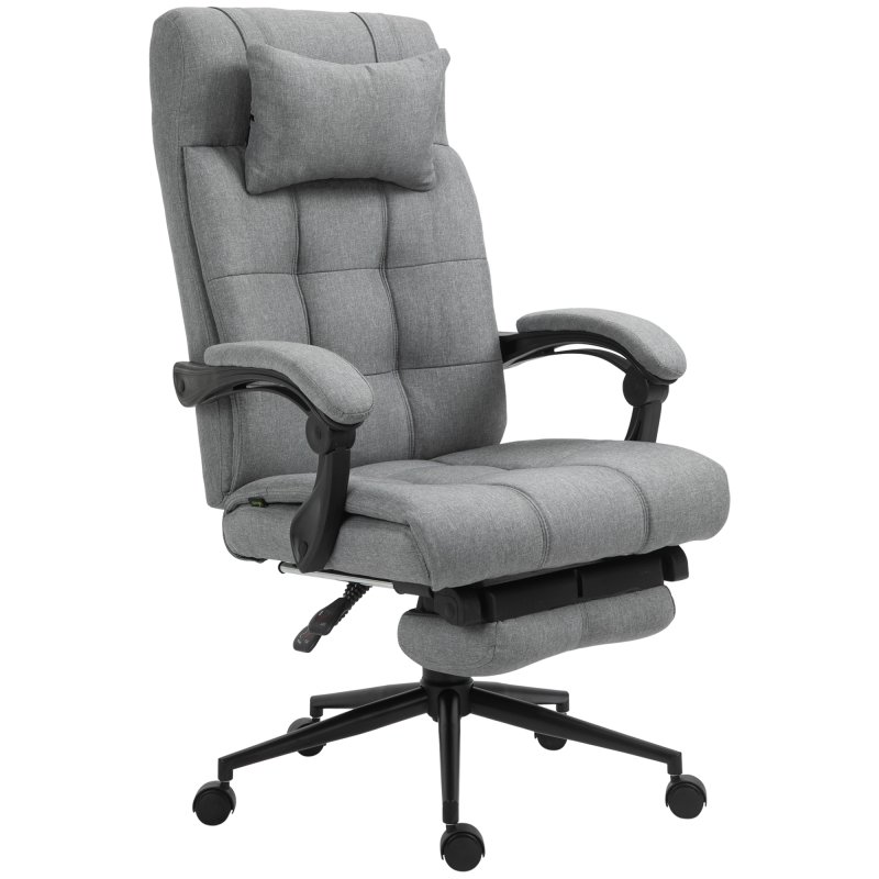 Vinsetto Office Chair Ergonomic Desk Chair, Computer Chair with Footrest & Head Pillow, 360° Swivel Recliner Chair for Home Office, Light Grey