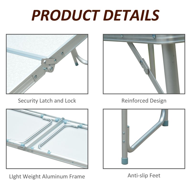 Outsunny 4FT Garden Outdoor Camping Table Portable Folding Picnic Table Aluminium Frame with Adjustable Height 120L x 60W x 70H (cm)