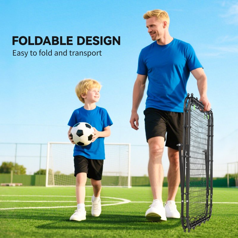 HOMCOM Double-Sided Football Rebounder Net, Football Rebound Net Target Goal with Five Adjustable Angles, Black