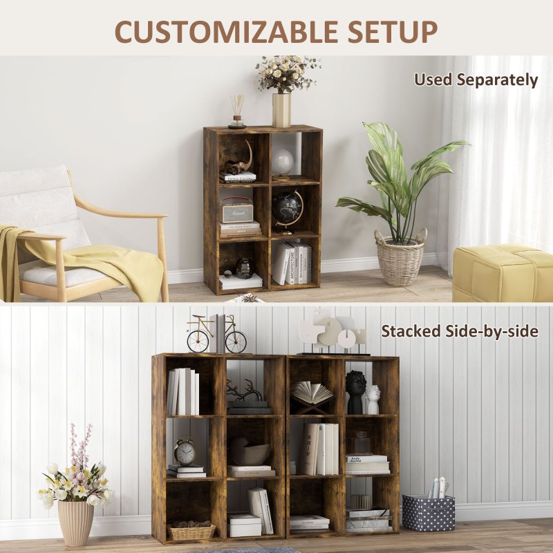 HOMCOM 6-Cube Bookshelf, Modern Freestanding 3-Tier Bookcase, Display Shelving Unit for Living Room, Bedroom, Home Office, Study
