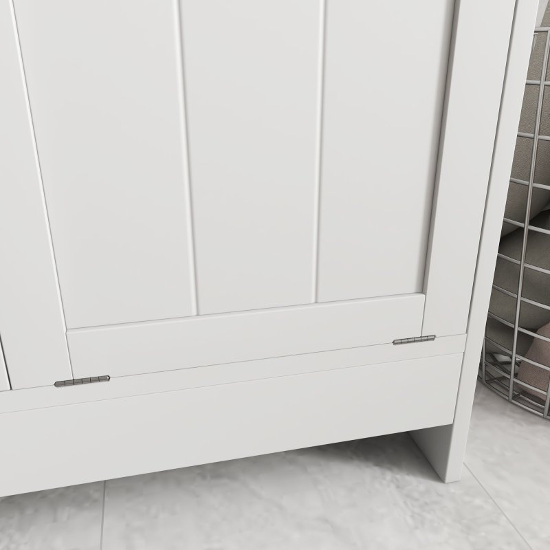 kleankin 2 Doors Laundry Cabinet, Bathroom Cabinet with 2 Tilt-Out Hampers, Modern Storage Unit for Washroom, White