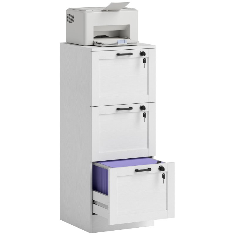 HOMCOM 3-Drawer Filing Cabinet, Lockable File Cabinet for A4, Letter, Office Storage Drawers with Lock for Home Office, 40 x 40 x 101 cm, White
