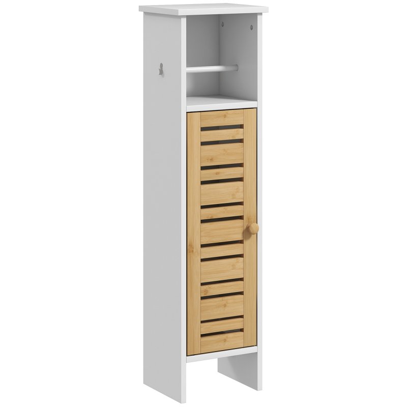 HOMCOM Bathroom Cabinet with Toilet Paper Holder, Slim Bathroom Floor Storage Cabinet Unit with Adjustable Shelf, Toilet Paper Stand, 78cm Tall, White