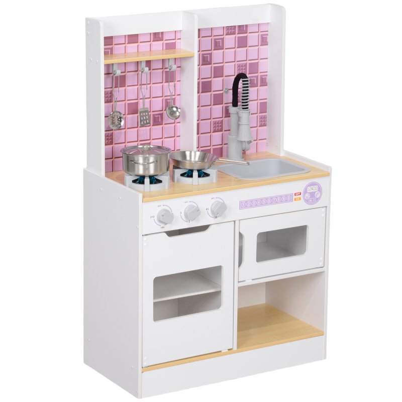 AIYAPLAY Kids Play Kitchen, Pretend Play Kitchen with Realistic Over, Stove, Sink, Kitchen Accessories, Cooking Playset with Light, Sound, for Ages 3+ Years, White