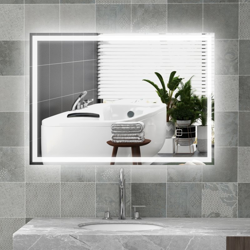 HOMCOM Bathroom Mirror with LED Lights, Illuminated Makeup Mirror with 3 Colours, Defogging Film and Memory Function, Hardwired, Horizontal or Vertical