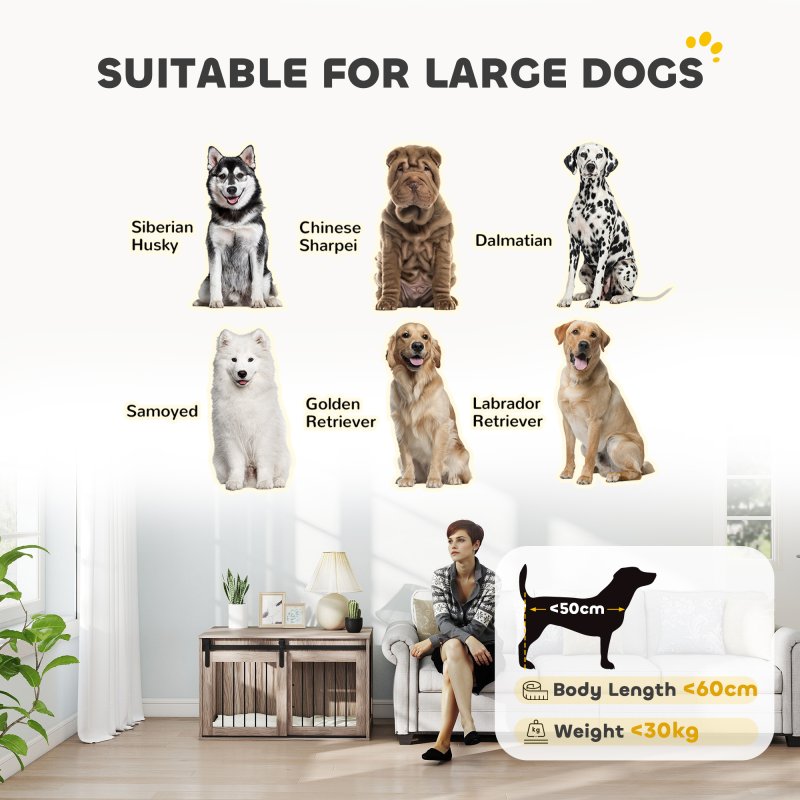 PawHut Dog Crate Furniture, Dog House Furniture Style for Large Breeds, Pet Kennel with Removable Cushion for Indoor Use, 98 x 58 x 61cm, Brown