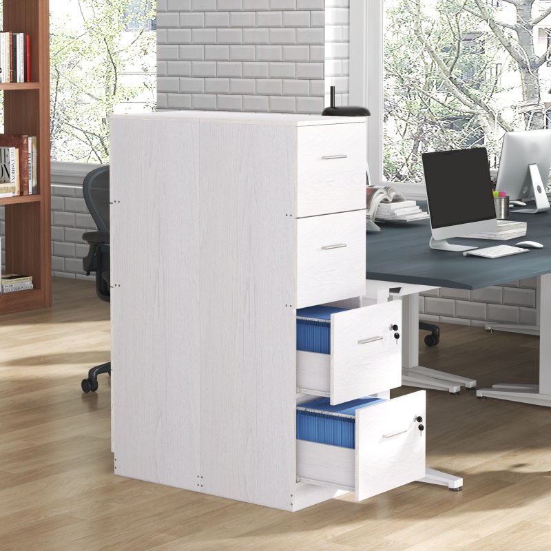 HOMCOM File Cabinet with 4 Drawers for Home Office, Vertical Filing Cabinet with Lock, Adjustable Hanging Bar for A4 and Letter Size, Ash Wood-Effect