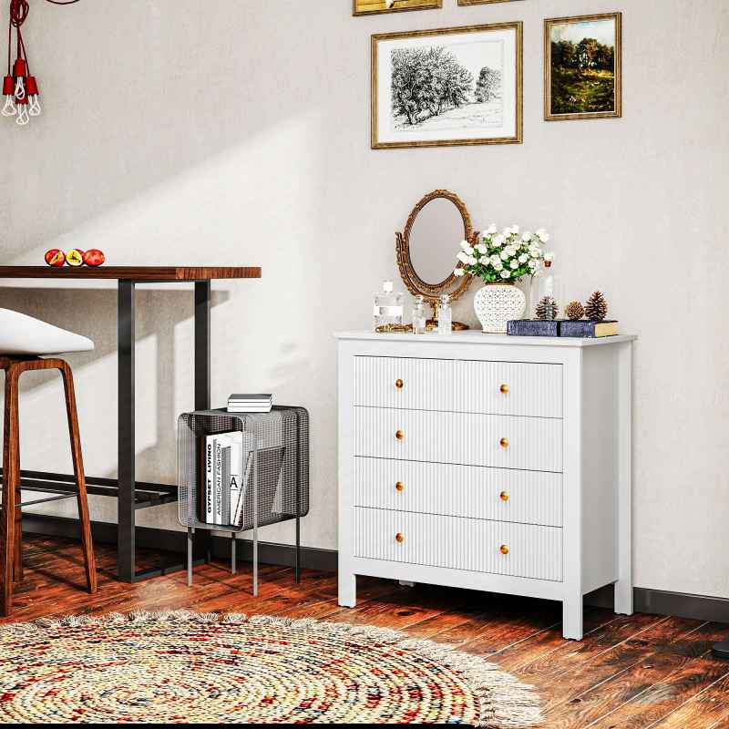 HOMCOM Bedroom Chest of Drawers, Fluted 5 Drawer Dresser with Gold Tone Handles for Living Room, Hallway, Entryway, 79 x 39.5 x 81cm, White