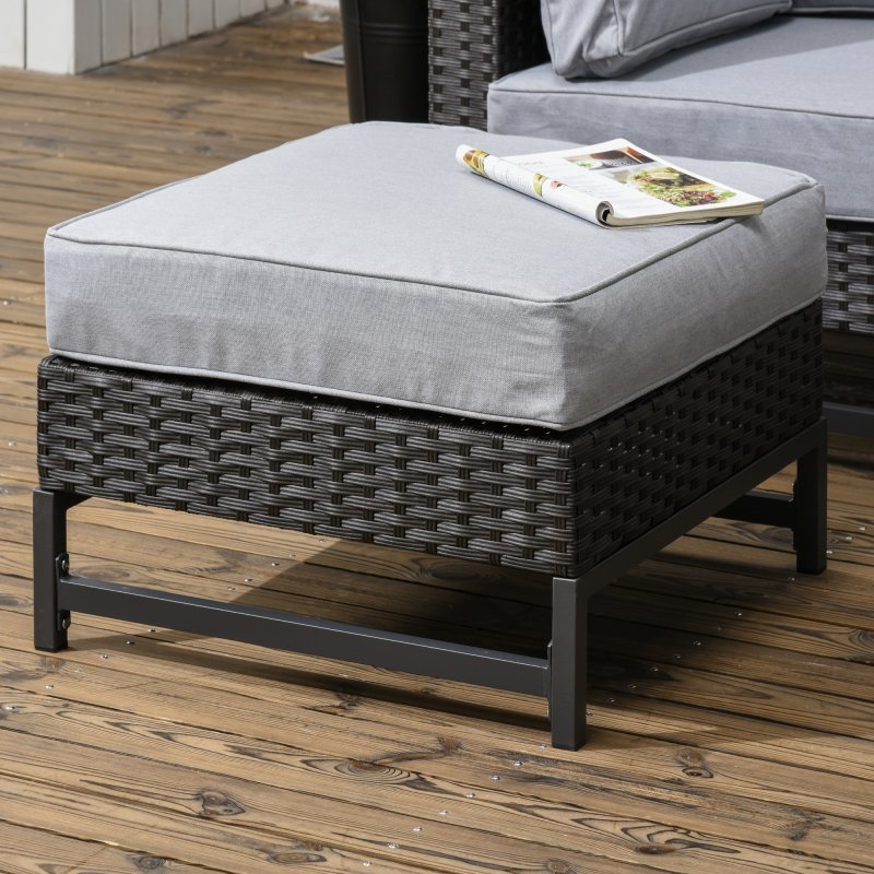Outsunny 5 Piece Outdoor PE Rattan Corner Sofa Set with Cushions, Wicker Rattan Garden Furniture  with Wood-Effect Top Table, Brown