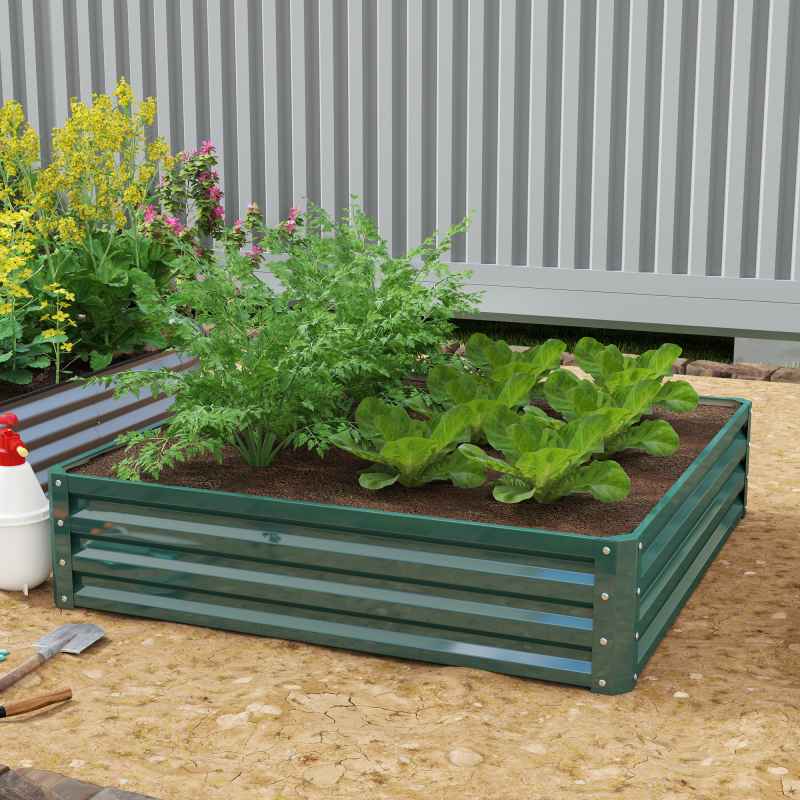 Outsunny 432L Square Raised Garden Bed Box with Weatherized Steel Frame for Vegetables, Flowers and Herbs, 120 x 120 x 30cm, Green