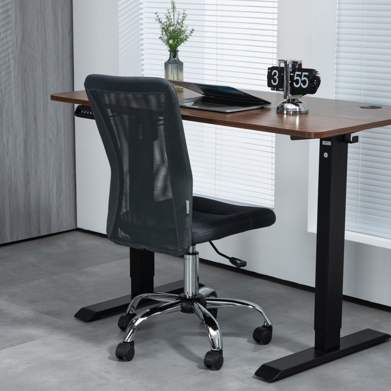 Vinsetto Office Chair, Armless Desk Chair, Adjustable Computer Swivel Chair with Rolling Wheels and Mesh Back for Home Work Study, Dark Grey