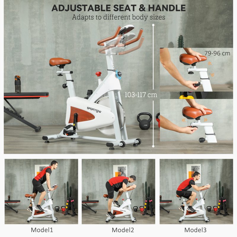 SPORTNOW Indoor Exercise Biker, Quiet Stationary Bike, Stylish Cycling Machine with Adjustable Seat and Resistance, LCD Monitor, Tablet Holder, for Home Gym Cardio Workout, White