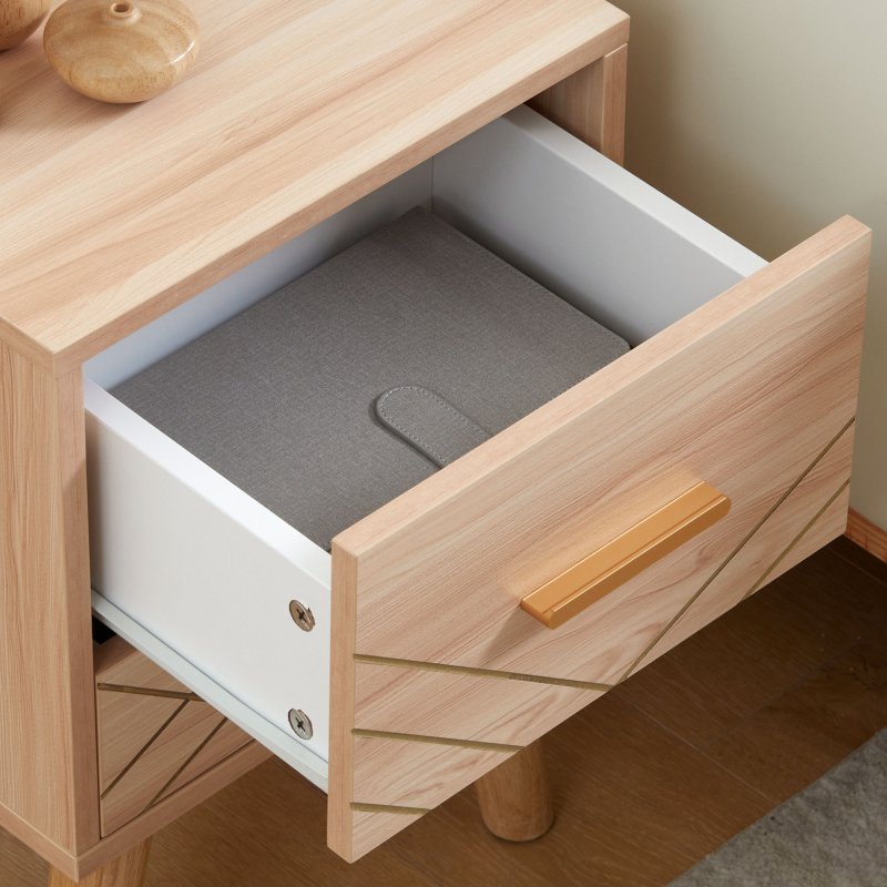 HOMCOM Bedside Table, Bedside Cabinet with 2 Drawers, Nordic Side Table with Wood Legs, Nightstand for Bedroom, Natural