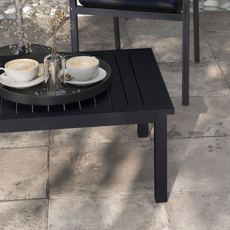 Outsunny Aluminium Outdoor Coffee Table, Rectangular Patio Side Table with Slat Tabletop for Indoor, Garden, Balcony, 100cm x 60 cm, Black