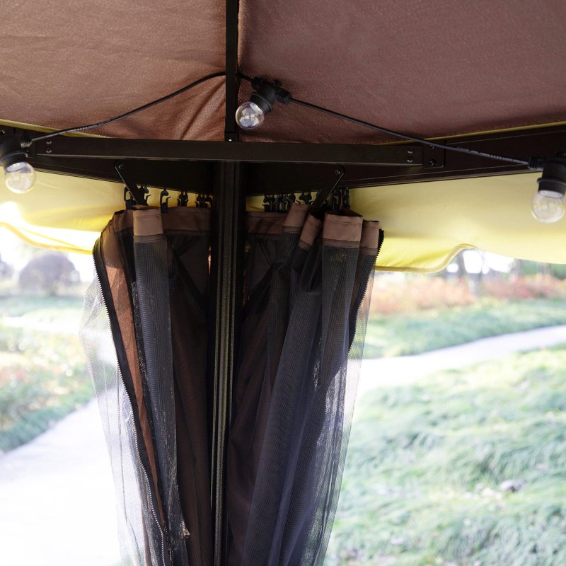 Outsunny 3 x 4m Aluminium Garden Gazebo, Marquee Canopy Shelter Pavilion Party Tent with Nets and Curtains for Garden and Deck, Coffee