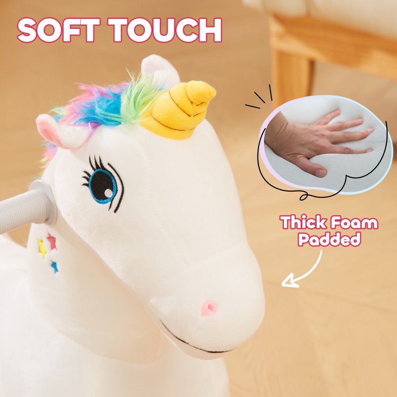AIYAPLAY 6V Electric Ride on Unicorn, Battery Powered Kids Ride on Animal Toy with Music, Forward Control, for Ages 18-36 Months, White