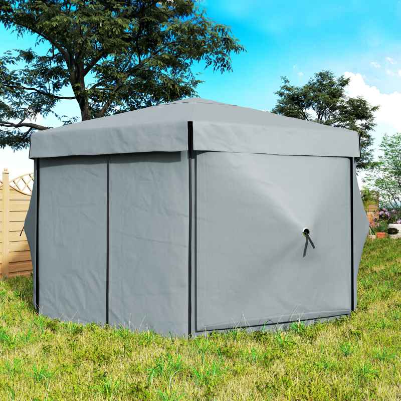 Outsunny 3 x 3(m) Hexagon Pop Up Gazebo with 5 Sides and Carry Bag, Waterproof, UV Resistant Party Tent Instant Event Shelter with Netting for Garden, Patio, Light Grey