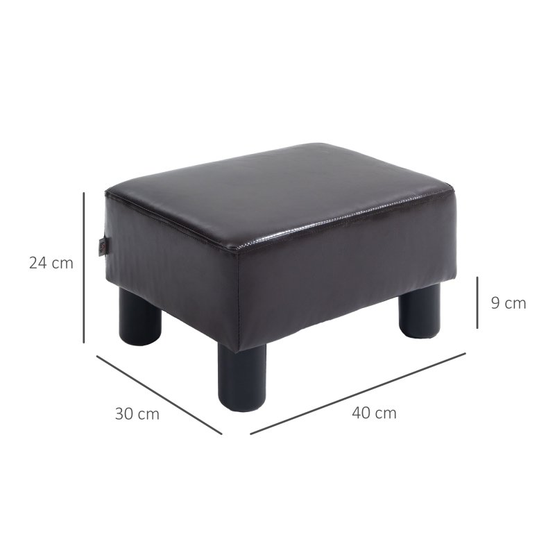 HOMCOM Faux Leather Footstool, Small Foot Rest, Rectangle Sofa Stool for Bedroom Living Room, Brown