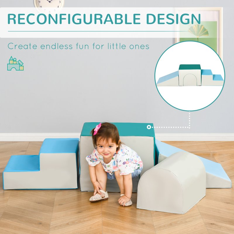 HOMCOM Baby Soft Play Set, 4 Piece Soft Play Equipment for Toddlers 12-36 Months, Climb and Crawl Foam Play, Kids Activity Play Toy, Multi-colored