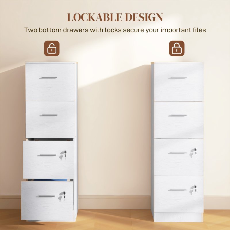 HOMCOM File Cabinet with 4 Drawers for Home Office, Vertical Filing Cabinet with Lock, Adjustable Hanging Bar for A4 and Letter Size, Ash Wood-Effect