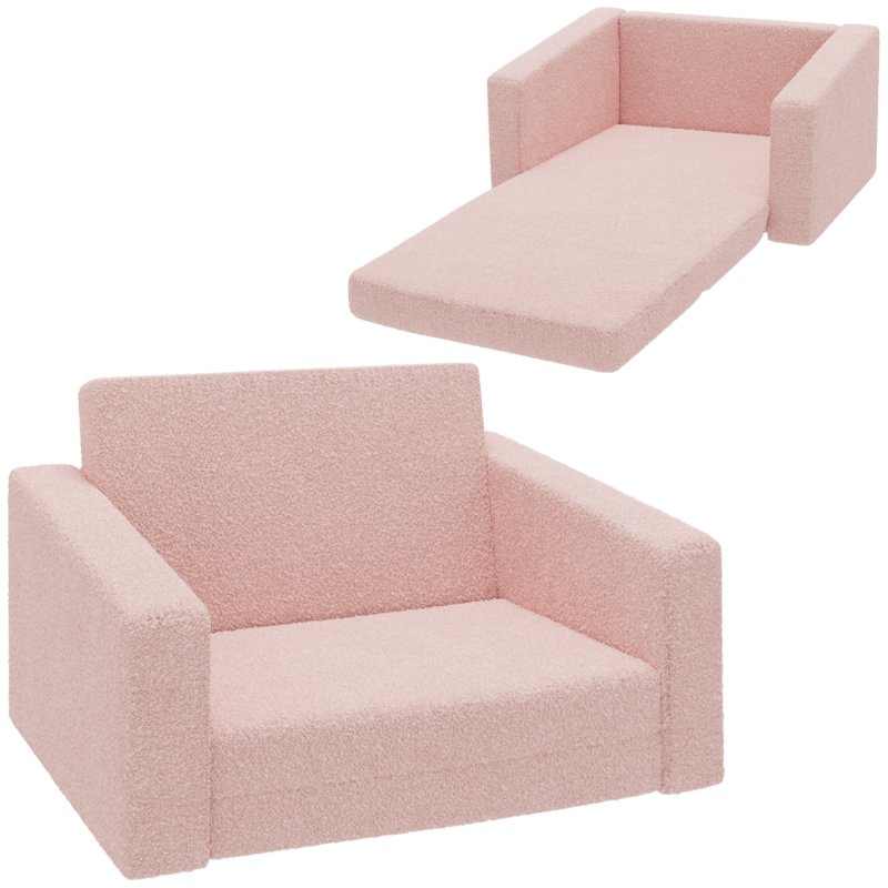 AIYAPLAY Toddler Sofa, Kids Sofa Bed, 2 in 1 Recliner Foldable Kids Armchair with Washable Cushion, Cover, for 1.5-3 Years Old, One Seater, Pink