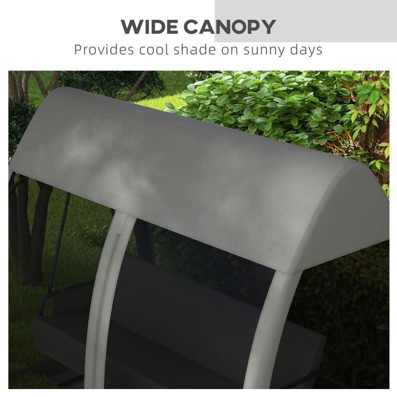 Outsunny 3 Seater Swing Chair 2 in 1 Garden Swing Seat Bed Convertible Outdoor Rocking Bench Bed with Water-Resistant Roof, Zipped Door and Mosquito Netting, Grey