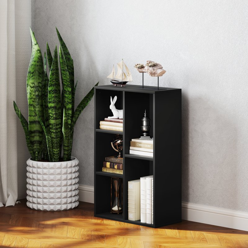 HOMCOM 2 Tier Bookshelf, Modern Cube Bookcase with 5 Open Storage Compartments, Freestanding Display Storage Unit for Living Room, Bedroom, Study