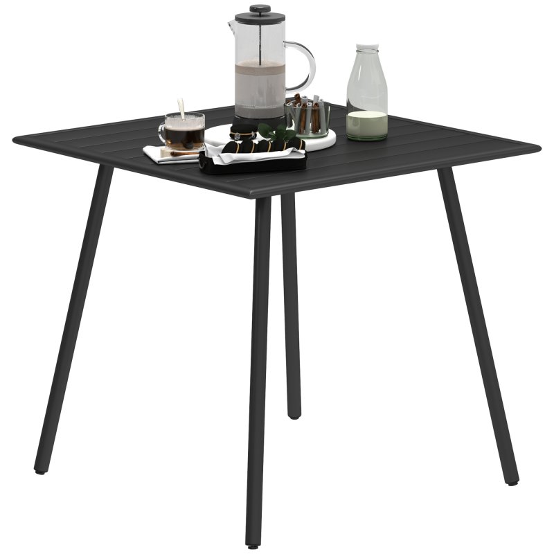 Outsunny Garden Dining Table for 4 Person, Square Outdoor Table with Easy Clean Slat Top, Rust Resistant Steel Frame, for Terrace, Balcony, 80 x 80 x 74 cm, Black
