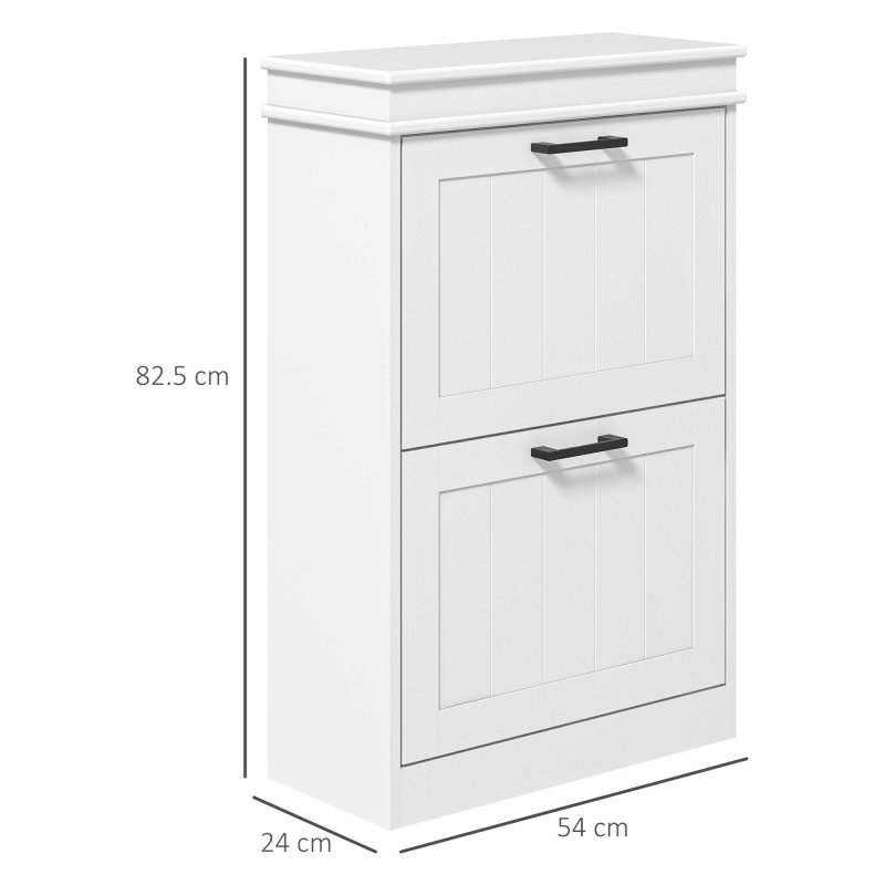 HOMCOM 2 Drawers Entryway Shoe Cabinet, Narrow Shoe Storage Cabinet with 2 Flip Drawers and Adjustable Shelves for 10 Pairs of Shoes, White