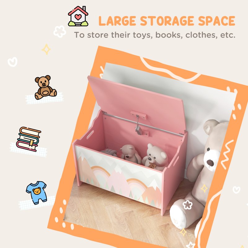 ZONEKIZ Toy Box, Kids Toy Chest with Lid, Safety Hinge, Cute Design - Pink