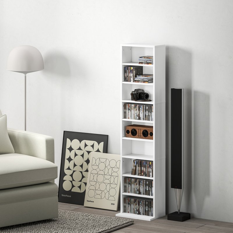 HOMCOM 260 CD/120 DVD Storage Unit, Blu-ray Media Storage Shelf with 9 Compartments and 6 Adjustable Shelves, CD Tower for Living Room, Bedroom, Office