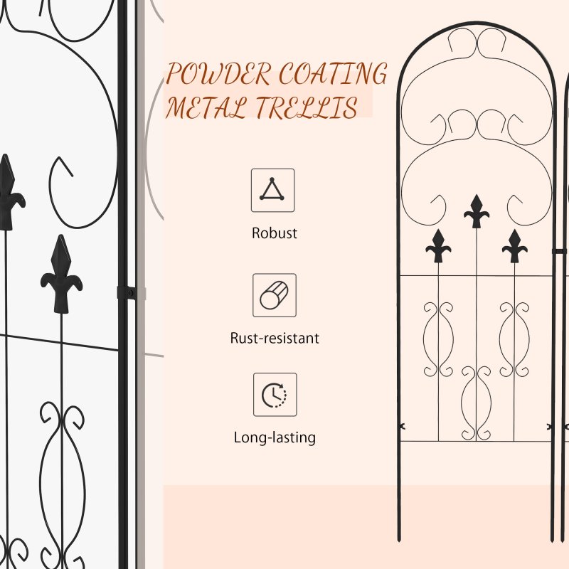 Outsunny Set of 2 Garden Trellis, Metal Trellis for Climbing Plants Support Frames, 45 x 150cm, Scrolls Design