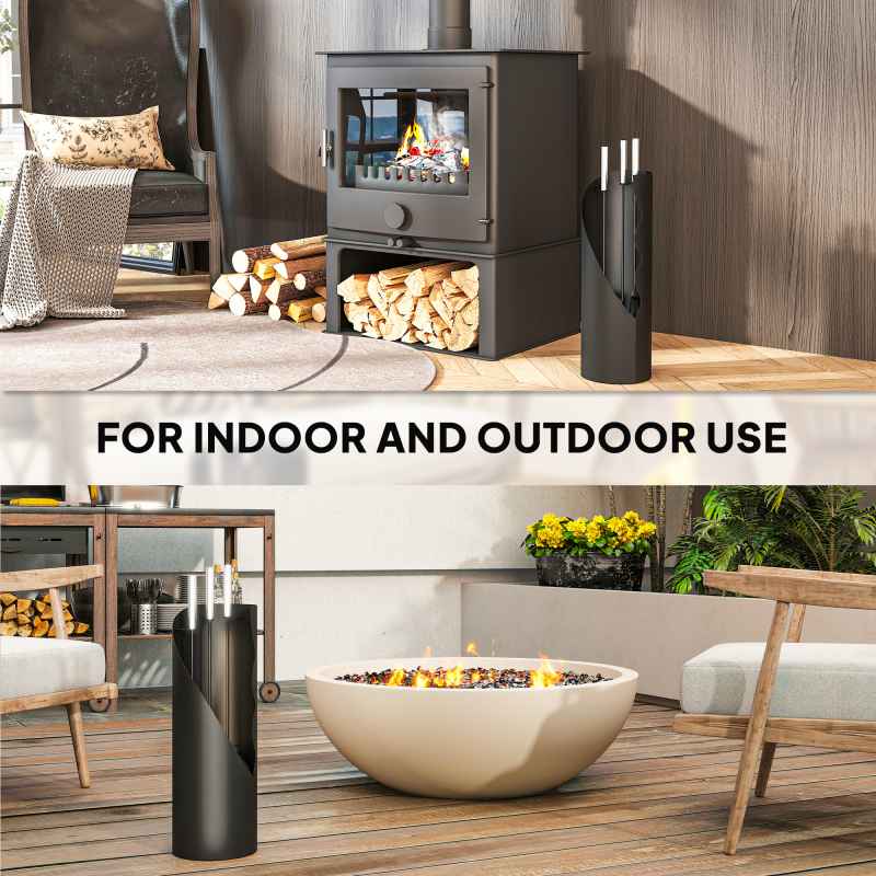 Outsunny 4 Pieces Fireplace Tools Set, Metal Fireplace Accessories Fireside Companion Set with Broom, Shovel, Poker and Bucket, Silver