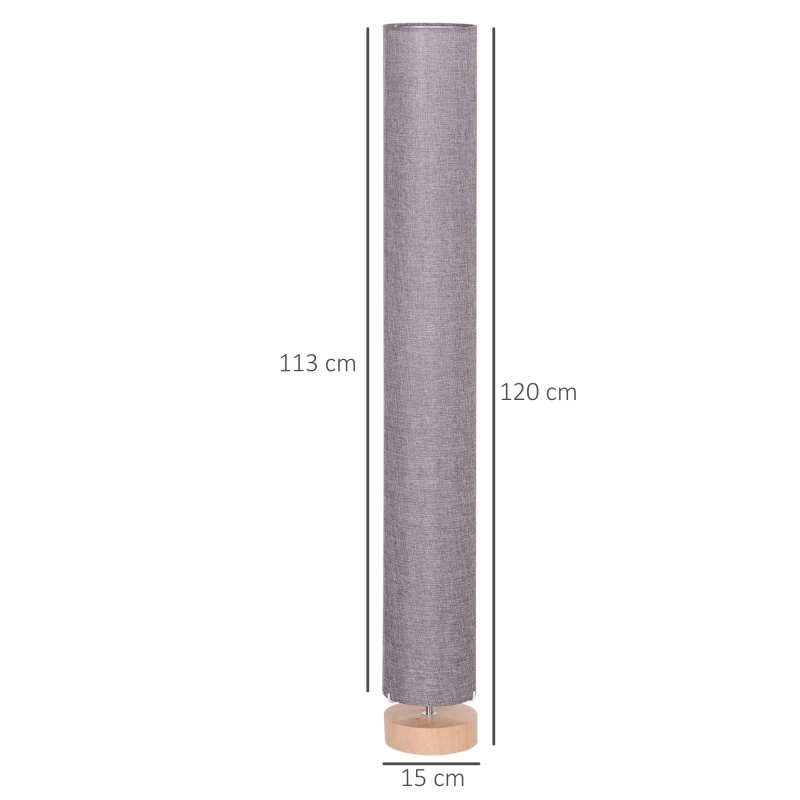 HOMCOM Floor Lamp for Living Room, 47" Modern Standing Lamp with Linen Shade, Wooden Base, Grey