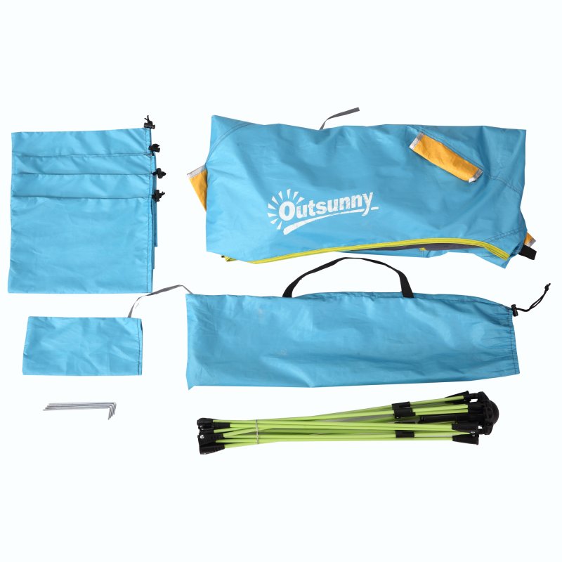 Outsunny 2 Man Pop-up Tent Beach Tent Sun Shelter w/ Windows Doors Hook Sandbags UV Protection Waterproof Outdoor Adventure Garden, Light Blue