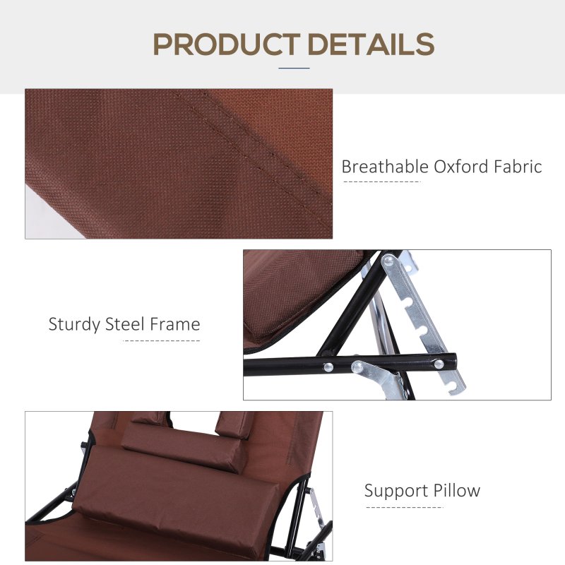 Outsunny Outdoor Folding Sun Lounger with Face Hole, 4 Level Adjustable Backrest Reclining Garden Lounger, Garden Recliner Sunbed with 600 D Oxford Cloth Seat and Pillow for Beach, Brown