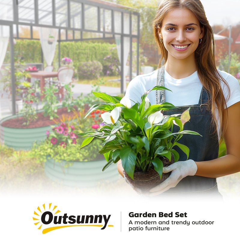 Outsunny Set of 2 Raised Beds for Garden, Outdoor Galvanised Planter Box with Plant Support Stakes, Rubber Strap Edging and Bottomless for Flower, Vegetable, 181 x 93 x 30 cm, Green