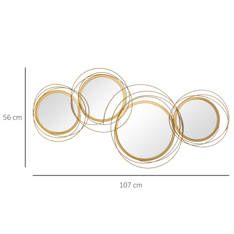 HOMCOM Metal Wall Art 107cm Modern Decorative Mirror Decor Hanging Home Wall Sculptures for Living Room Bedroom Dining Room, Gold