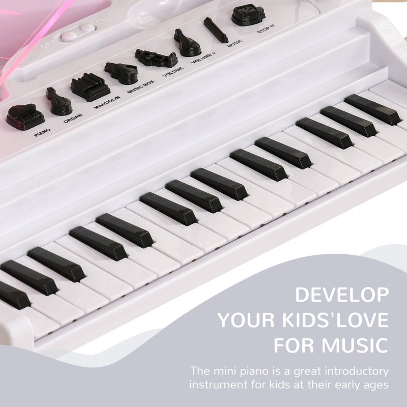 AIYAPLAY 32 Keys Kids Piano Keyboard with Stool, Lights, Microphone, Multiple Sounds, Removable Legs, Electronic Musical Instrument for Boys Girls, White