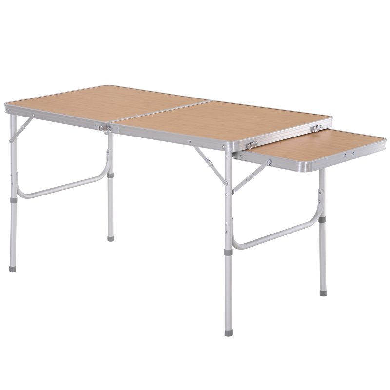 Outsunny 4ft Aluminium Picnic Table with Side Desktop Adjustable Outdoor BBQ Party Portable Folding Lightweight