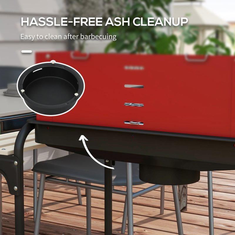 Outsunny Charcoal Barbecue Grill with Adjustable Grill Height, Portable BBQ Trolley with Ash Catcher and Wheels for Outdoor Garden Party Cooking, Red