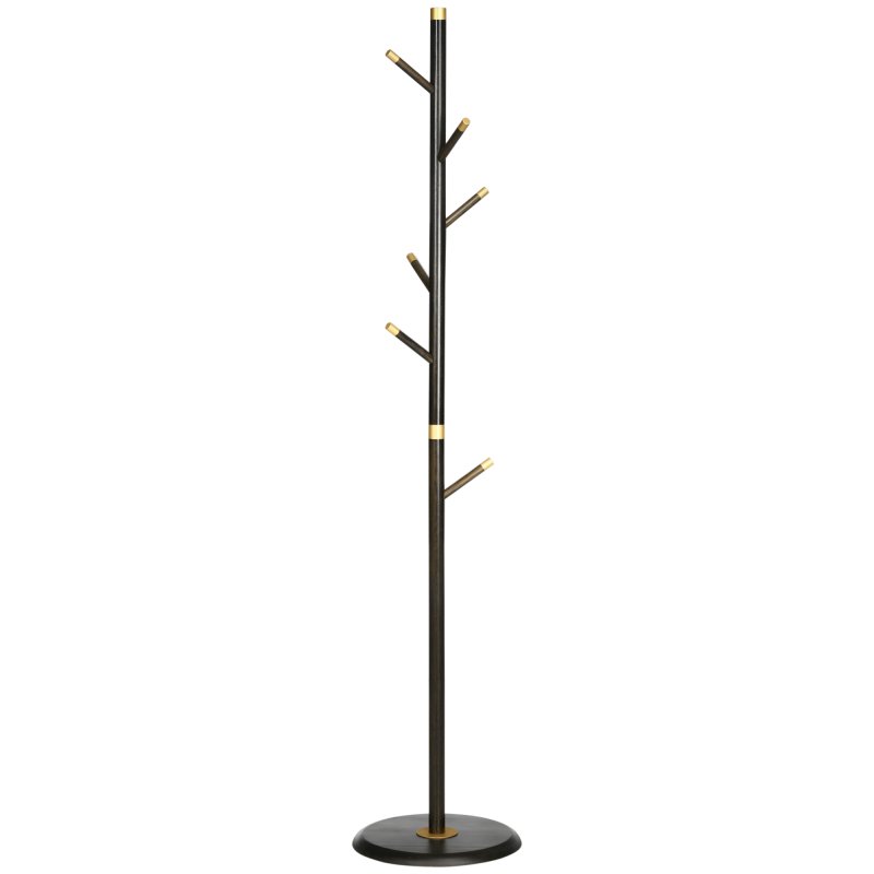 HOMCOM Coat Rack, Freestanding Coat Stand with 6 Hooks and Bamboo Frame for Entryway, Hallway, Bedroom, Living Room, Walnut