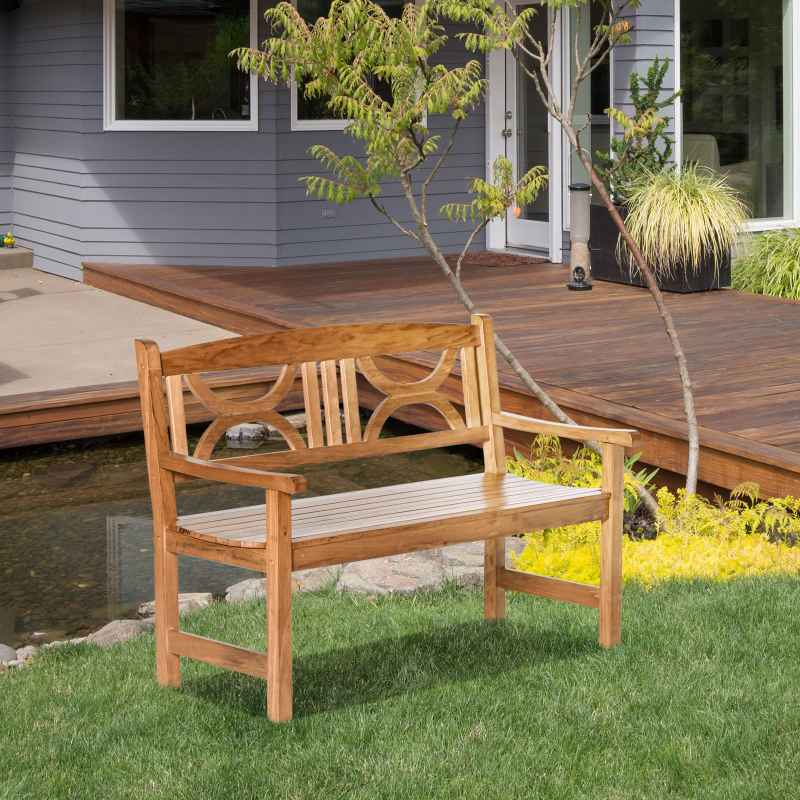Outsunny 2-Seater Chair, Wooden Garden Bench, Outdoor Patio Loveseat for Porch, Natural
