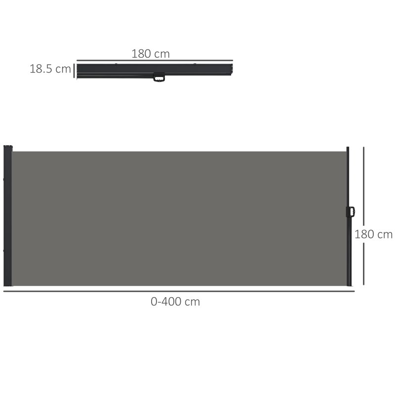 Outsunny Retractable Side Awning, Garden Privacy Screen Divider, Full Cassette Wind Breaker for Hot Tub, Balcony, Terrace, Pool, 400 x 180cm, Dark Grey