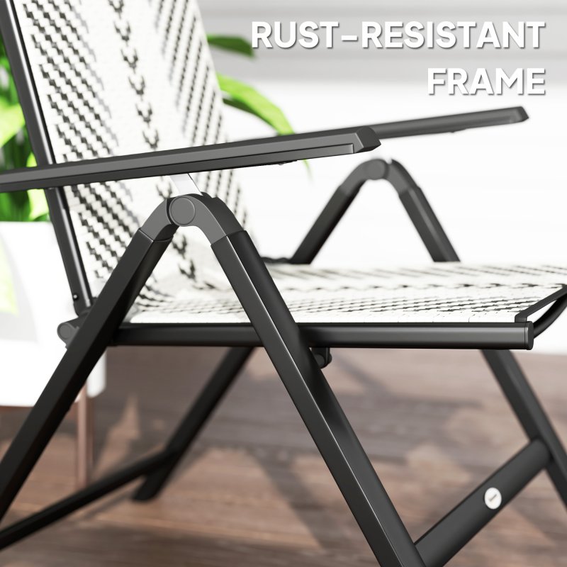 Outsunny Rattan Folding Chair Outdoor, 5-Position Adjustable Wicker Garden Dining Chair with High Backrest, Wide Armrest, for Patio, Terrace, Balcony, Grey