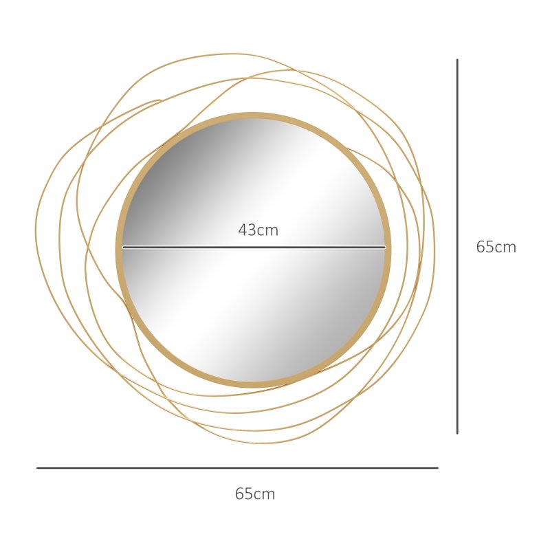 HOMCOM Metal Wall Art 65cm Modern Decorative Mirror Decor Hanging Home Wall Sculptures for Living Room Bedroom Dining Room, Gold