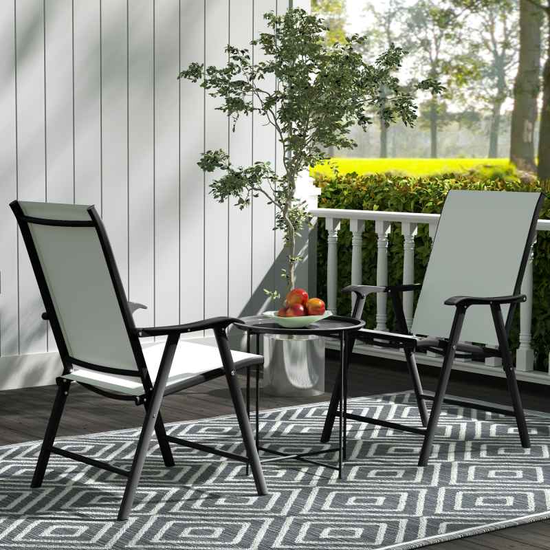 Outsunny 46cm Round Small Garden Table with Removable Tray and Folding Legs, Metal Garden Side Table, Indoor Outdoor Coffee Table End Table for Patio, Balcony, Porch, Black